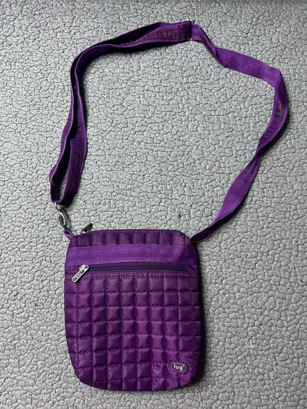 Lug Purple Quilted Small Crossbody Bag Adjustable Detachable Strap Zip Pockets